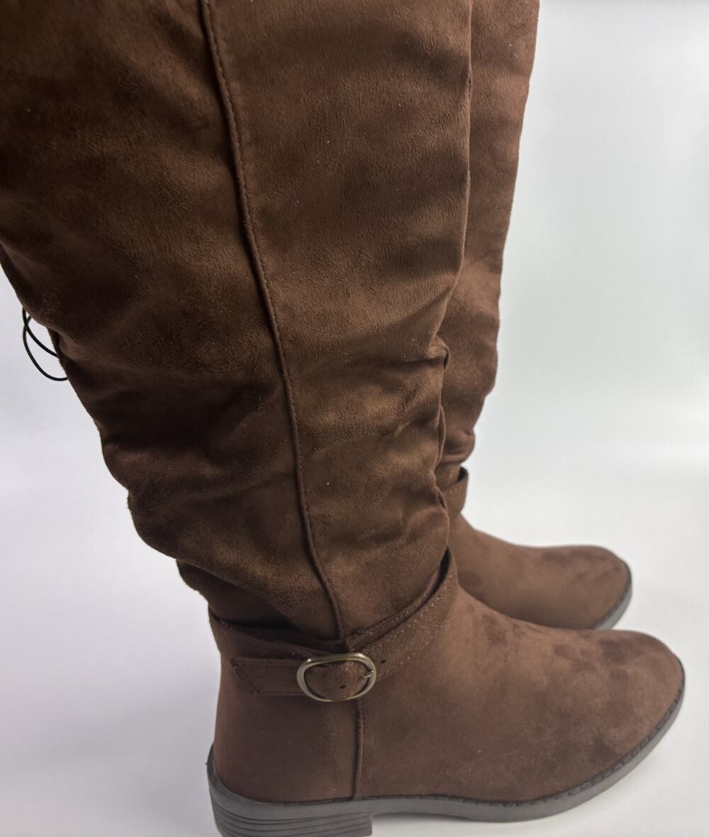 Pop Chambers Brown Suedelike Flat Heel Slouch Boots Women's Size 6M New